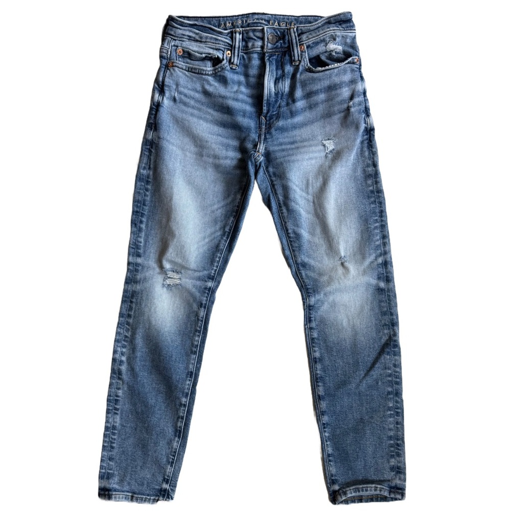 American Eagle Outfitters Men’s Airflex Slim Jeans with Distressed Details